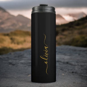 Schwarzes Gold Modernes Skript Mädchen Monogramm N Thermosbecher