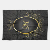 Schwarzes Gold Monogram Classic Royal Style Handtu Geschirrtuch (Horizontal)