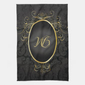 Schwarzes Gold Monogram Classic Royal Style Handtu Geschirrtuch (Vertikal)