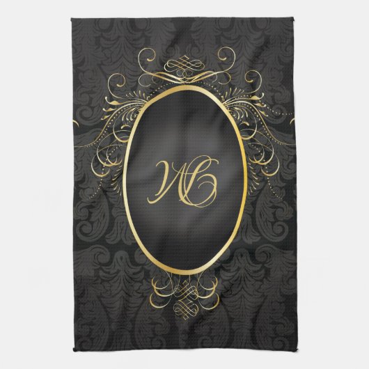 Schwarzes Gold Monogram Classic Royal Style Handtu Geschirrtuch (Vertikal)