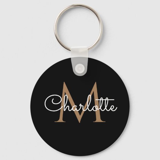 Schwarzes Gold Monogram Eleganine Feminine Script Schlüsselanhänger (Vorderseite)