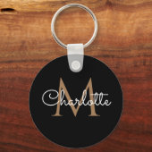 Schwarzes Gold Monogram Eleganine Feminine Script Schlüsselanhänger (Rückseite)