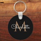 Schwarzes Gold Monogram Eleganine Feminine Script Schlüsselanhänger (Vorderseite)