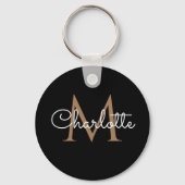 Schwarzes Gold Monogram Eleganine Feminine Script Schlüsselanhänger (Rückseite)