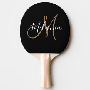 Schwarzes Gold Monogram Elegant Stilvolles Skriptp Tischtennis Schläger