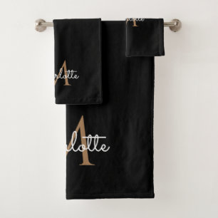 Schwarzes Gold Monogram Elegantes Mädchen-Skript Badhandtuch Set