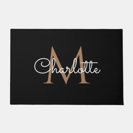 Schwarzes Gold Monogram Elegantes Mädchen-Skript Fußmatte (Vorderseite)