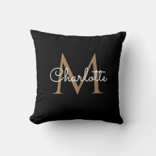 Schwarzes Gold Monogram Elegantes Mädchen-Skript Kissen