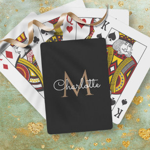 Schwarzes Gold Monogram Elegantes Mädchen-Skript Spielkarten