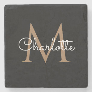 Schwarzes Gold Monogram Elegantes Mädchen-Skript Steinuntersetzer