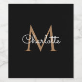 Schwarzes Gold Monogram Elegantes Script Weinetike Weinetikett (Einzelnes Label)