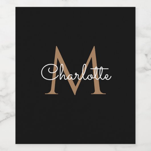 Schwarzes Gold Monogram Elegantes Script Weinetike Weinetikett (Einzelnes Label)