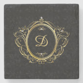 Schwarzes Gold Monogram Klassisches Design Steinuntersetzer (Vorderseite)