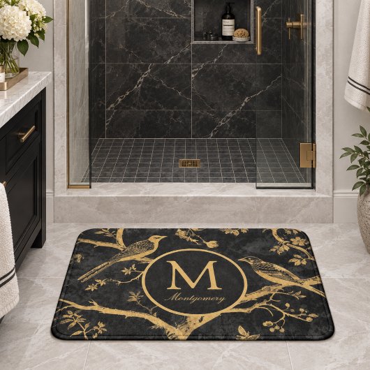 Schwarzes Gold Monogramm Badematte