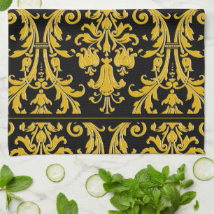Schwarzes Gold Monogramm Benutzerdefinierter Name  Geschirrtuch