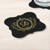 Schwarzes Gold Monogramm Damast Untersetzer (angewinkelt)