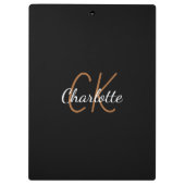 Schwarzes Gold Monogramm-Drehbuch elegant minimali Klemmbrett (Rückseite)