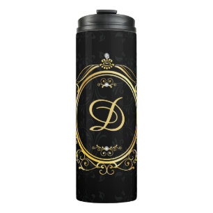 Schwarzes Gold Monogramm Elegant Thermosbecher