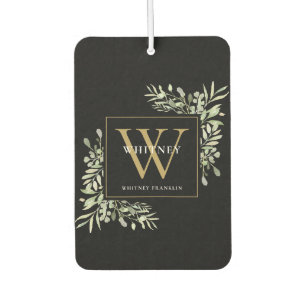 Schwarzes Gold-Monogramm Elegante moderne Grünpfla Autolufterfrischer