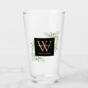 Schwarzes Gold-Monogramm Elegante moderne Grünpfla Glas