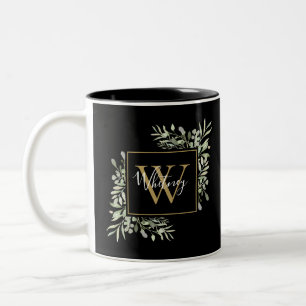 Schwarzes Gold-Monogramm-Grün Zweifarbige Tasse