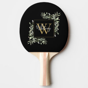 Schwarzes Gold-Monogramm Grünzeug Floral Tischtennis Schläger