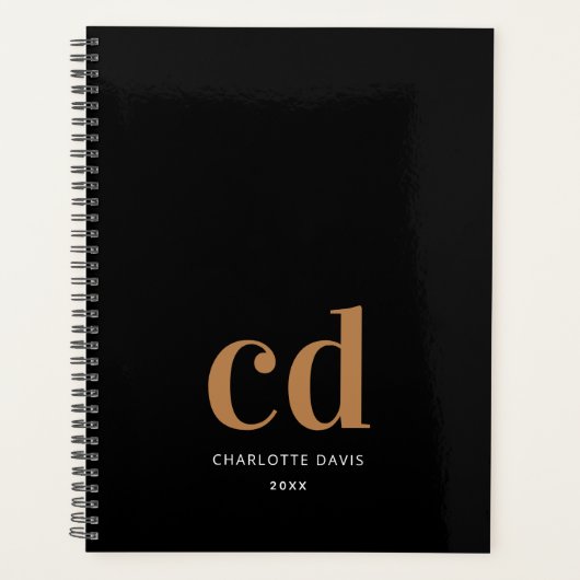 Schwarzes Gold Monogramm Initialen elegant 2026 Planer (Vorderseite)