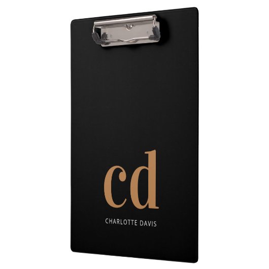 Schwarzes Gold Monogramm Initialen elegant minimal Klemmbrett (Links)