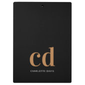 Schwarzes Gold Monogramm Initialen elegant minimal Klemmbrett (Rückseite)