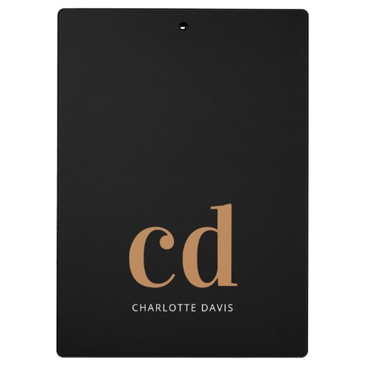 Schwarzes Gold Monogramm Initialen elegant minimal Klemmbrett (Rückseite)