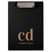 Schwarzes Gold Monogramm Initialen elegant minimal Klemmbrett (Vorderseite)