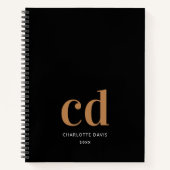 Schwarzes Gold Monogramm Initialen minimalistisch  Notizblock (Vorderseite)
