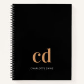 Schwarzes Gold Monogramm Initialen minimalistisch  Notizblock (Vorderseite)