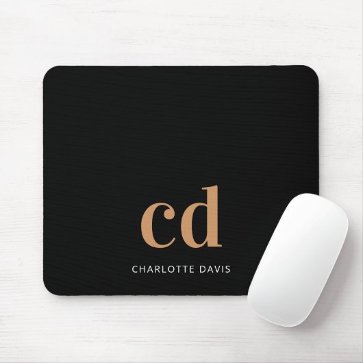 Schwarzes Gold Monogramm Initialen moderne elegant Mousepad (Mit Mouse)