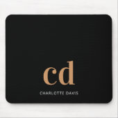 Schwarzes Gold Monogramm Initialen moderne elegant Mousepad (Vorne)