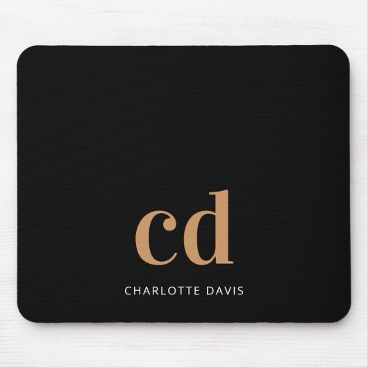 Schwarzes Gold Monogramm Initialen moderne elegant Mousepad (Vorne)