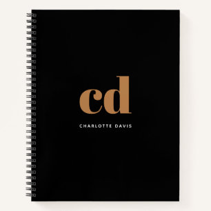 Schwarzes Gold Monogramm Initialen moderner Minima Notizblock