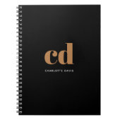 Schwarzes Gold Monogramm Initialen moderner Minima Notizblock (Vorderseite)