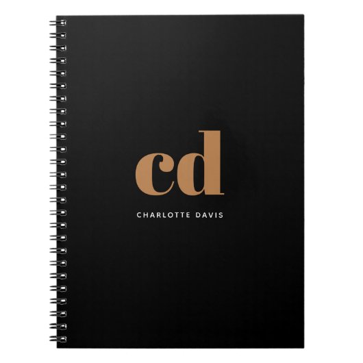 Schwarzes Gold Monogramm Initialen moderner Minima Notizblock (Vorderseite)