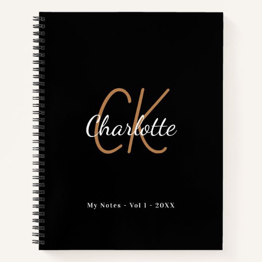 Schwarzes Gold Monogramm Initialen Name minimalist Notizblock (Vorderseite)