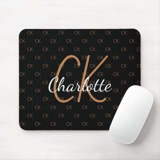 Schwarzes Gold Monogramm Initialen Namensskript el Mousepad (Mit Mouse)