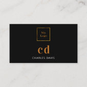 Schwarzes Gold Monogramm Initialen Qr-Logo Visitenkarte (Vorderseite)