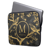 Schwarzes Gold-Monogramm Laptopschutzhülle (Vorderseite Links)