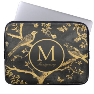 Schwarzes Gold-Monogramm Laptopschutzhülle