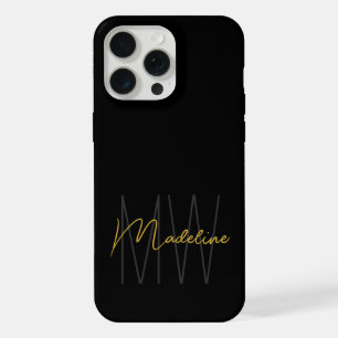 Schwarzes Gold Monogramm Moderne Eleganz iPhone 15 Pro Max Hülle
