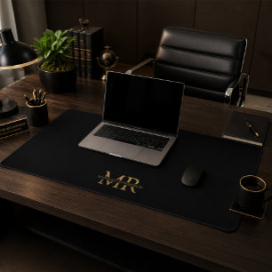 Schwarzes Gold-Monogramm Name Initialen Profession Schreibtischunterlage