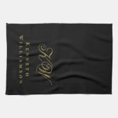 Schwarzes Gold-Monogramm-Name Minimalistisch Elega Geschirrtuch (Horizontal)