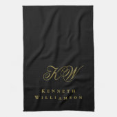 Schwarzes Gold-Monogramm-Name Minimalistisch Elega Geschirrtuch (Vertikal)