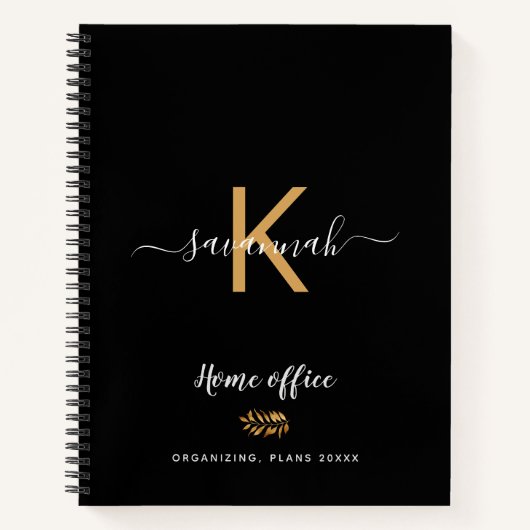 Schwarzes Gold Monogramm Namensschild Notizblock (Vorderseite)