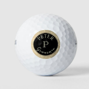 Schwarzes Gold Monogramm Personalisierter Trauzeug Golfball